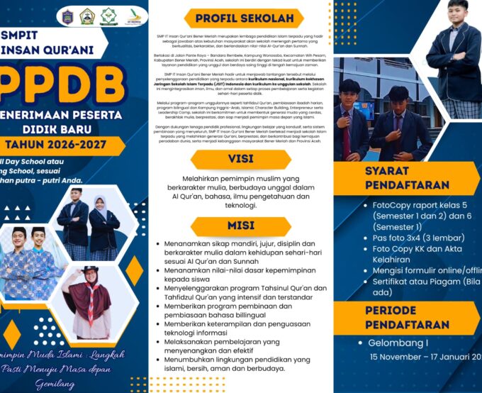Brosur Penerimaan Siswa Baru SMP IT INSAN QUR`ANI Tahun Ajaran 2026/2027